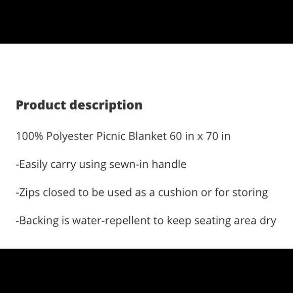 NWT- PICNIC BLANKET  (Reversible) Waterproof. - Picture 3 of 4